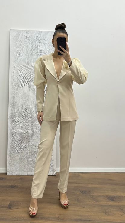 Bej Balon Kol Abiye Takım