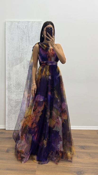 Lila One-Shoulder-Tüll-Abendkleid