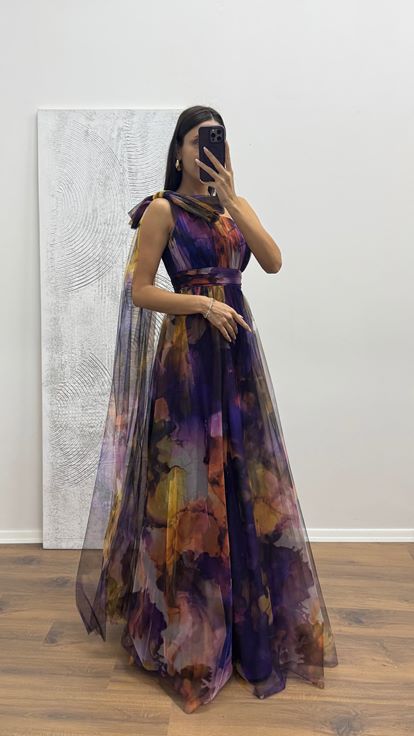 Lila One-Shoulder-Tüll-Abendkleid