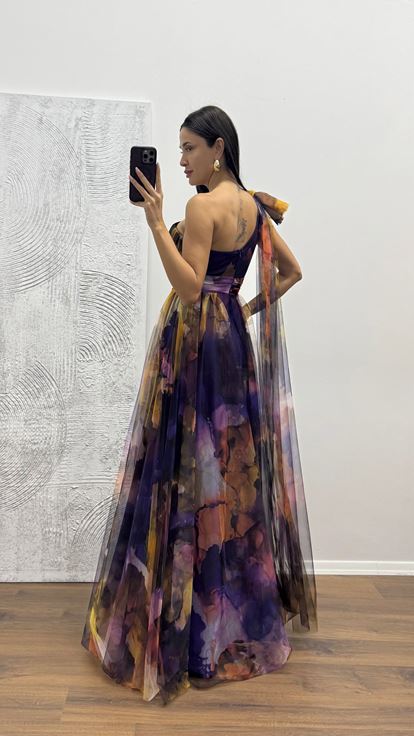 Lila One-Shoulder-Tüll-Abendkleid