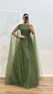 Haki Tül İşlemeli Abiye Elbise