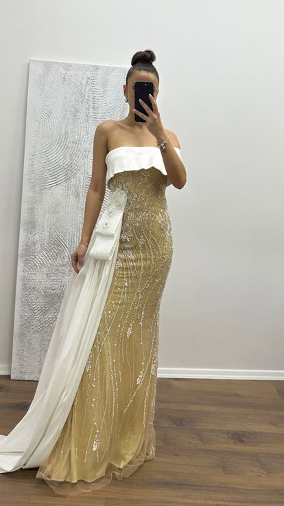 White Embroidered Evening Dress