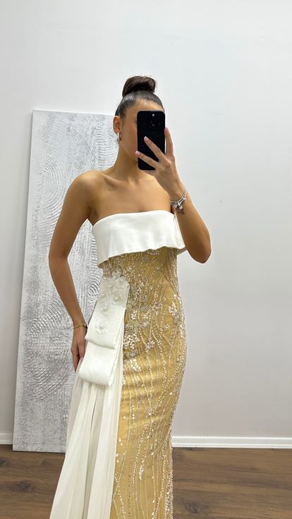 White Embroidered Evening Dress