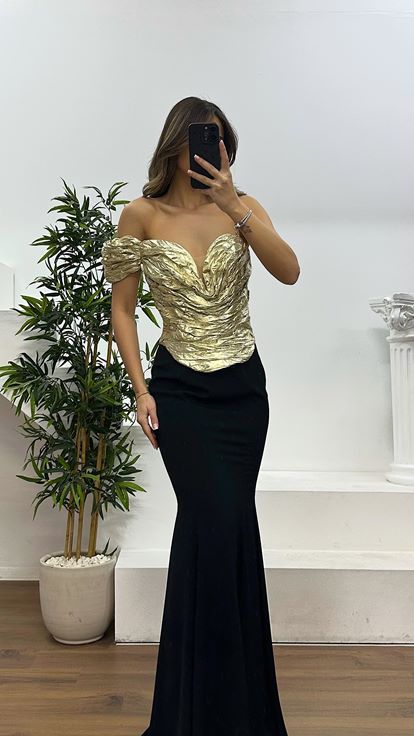 Gold One Shoulder Lame Evening Dress