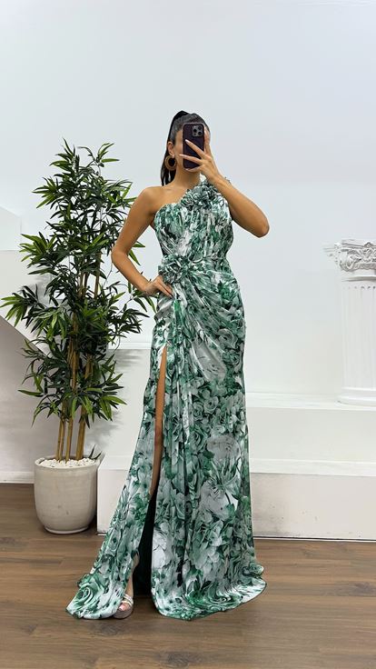 Zumrut One-Shoulder-Abendkleid mit Blumenmuster