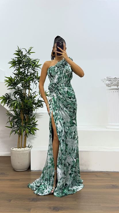 Zumrut One-Shoulder-Abendkleid mit Blumenmuster