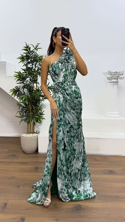 Zumrut One-Shoulder-Abendkleid mit Blumenmuster