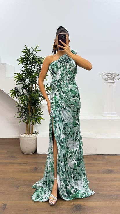 Zumrut One-Shoulder-Abendkleid mit Blumenmuster