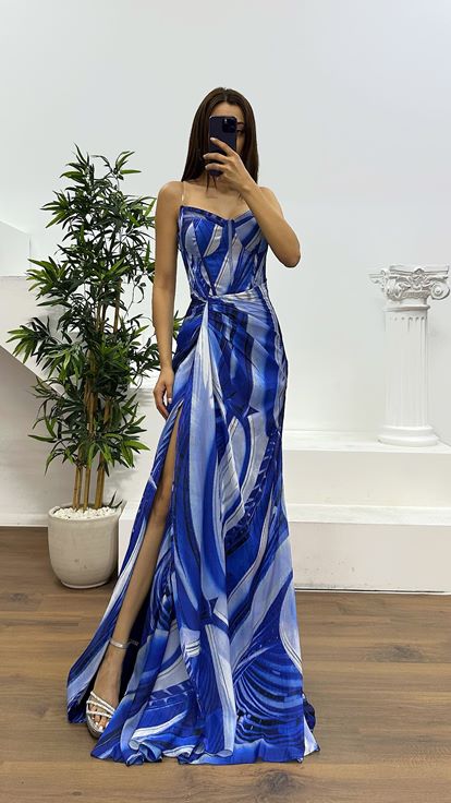 Saks Strapless Patterned Evening Dress