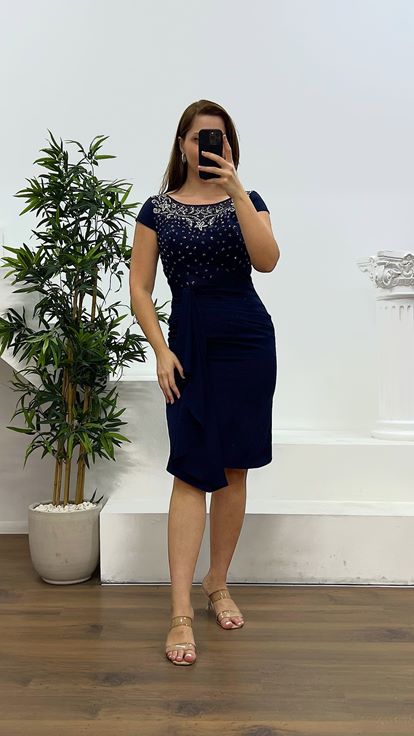 Abito da sera midi vallone blu navy