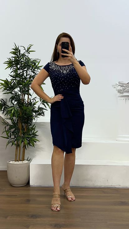 Abito da sera midi vallone blu navy