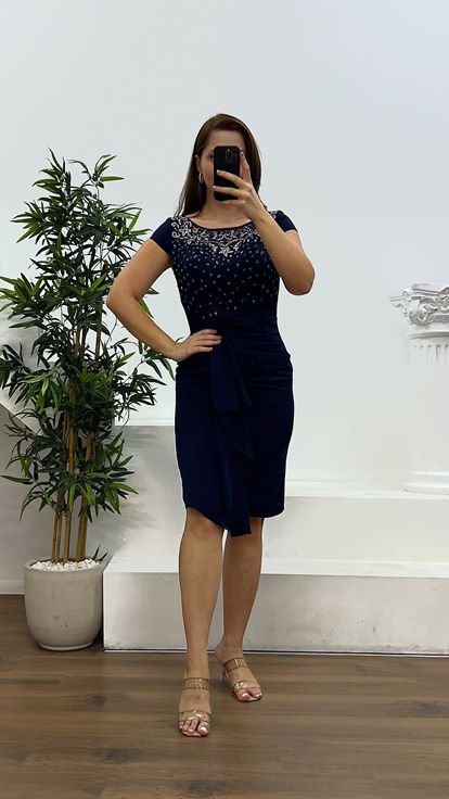 Abito da sera midi vallone blu navy