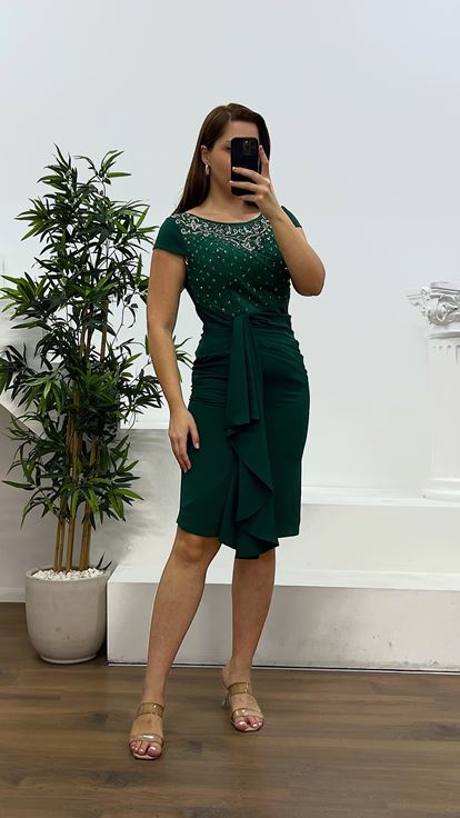 Abito da sera midi con carta da parati verde