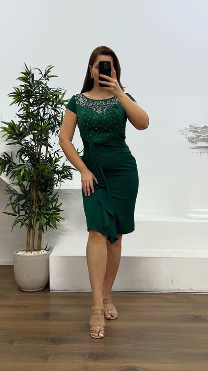 Abito da sera midi con carta da parati verde