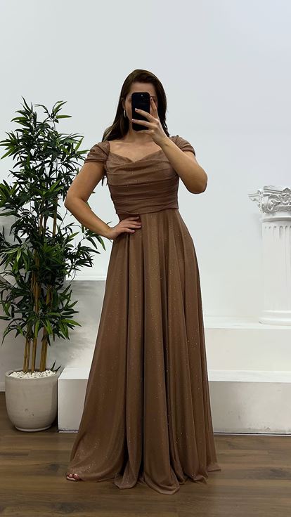 Copper Chest Draped Plus Size Evening Dress