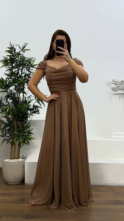 Copper Chest Draped Plus Size Evening Dress