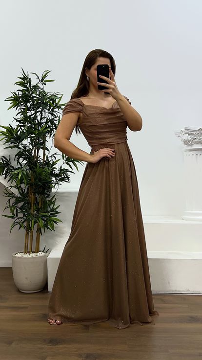 Copper Chest Draped Plus Size Evening Dress
