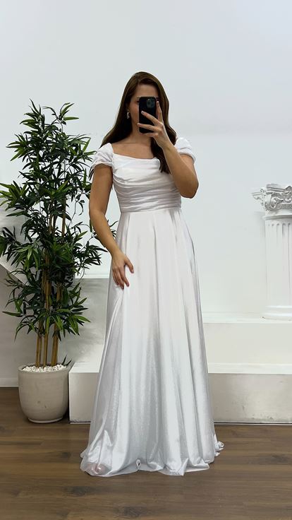 Abito da sera taglie forti drappeggiato sul petto con osso