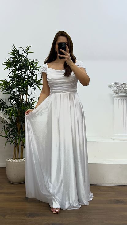 Abito da sera taglie forti drappeggiato sul petto con osso