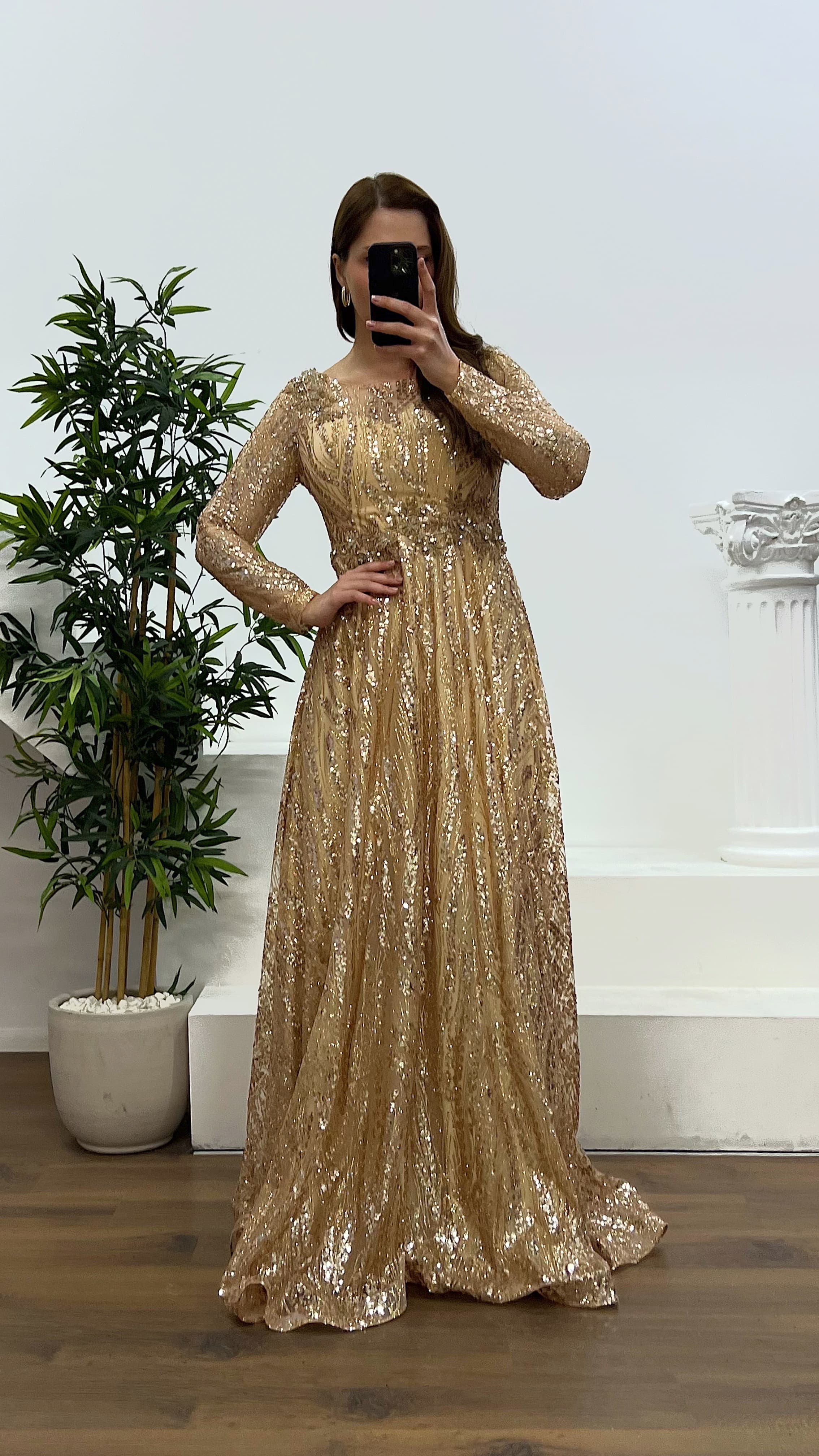 Gold Waist Detail Plus Size Evening Dress