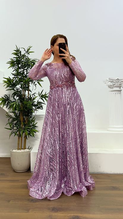 Lilac Waist Detail Plus Size Evening Dress