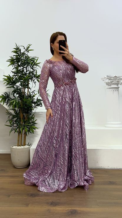 Lilac Waist Detail Plus Size Evening Dress