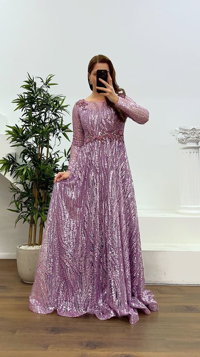 Lilac Waist Detail Plus Size Evening Dress