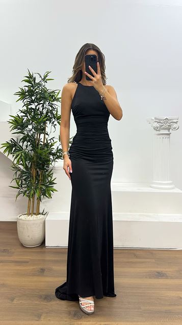 Black Back Detail Evening Dress