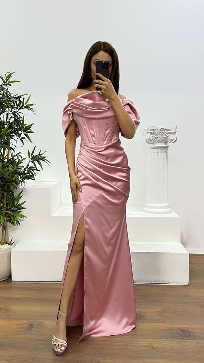 Powder Satin Evening Dress with Rope Straps