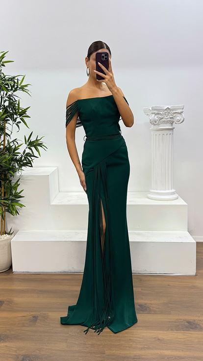 Smaragdgrünes trägerloses Abendkleid