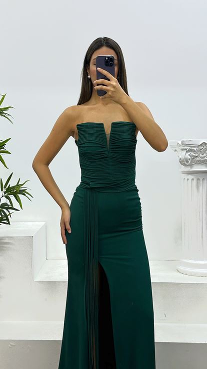 Robe de soirée bustier émeraude