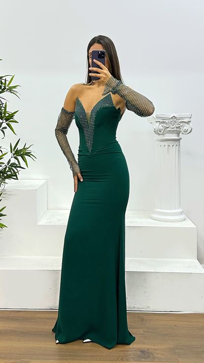 Zumrut Jan Jan Abito da sera senza spalline con dettagli in pietra