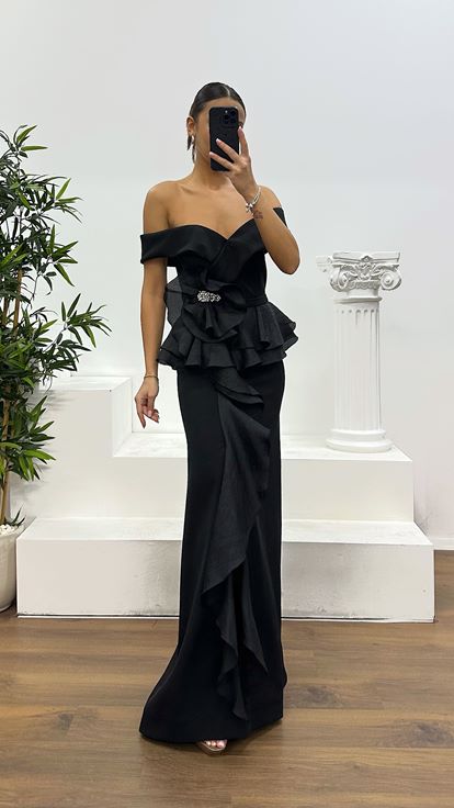 Abito da sera Valon nero con scollo a barca