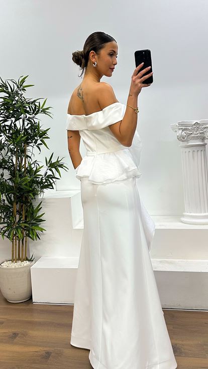 Abito da sera Valon bianco con scollo a barca