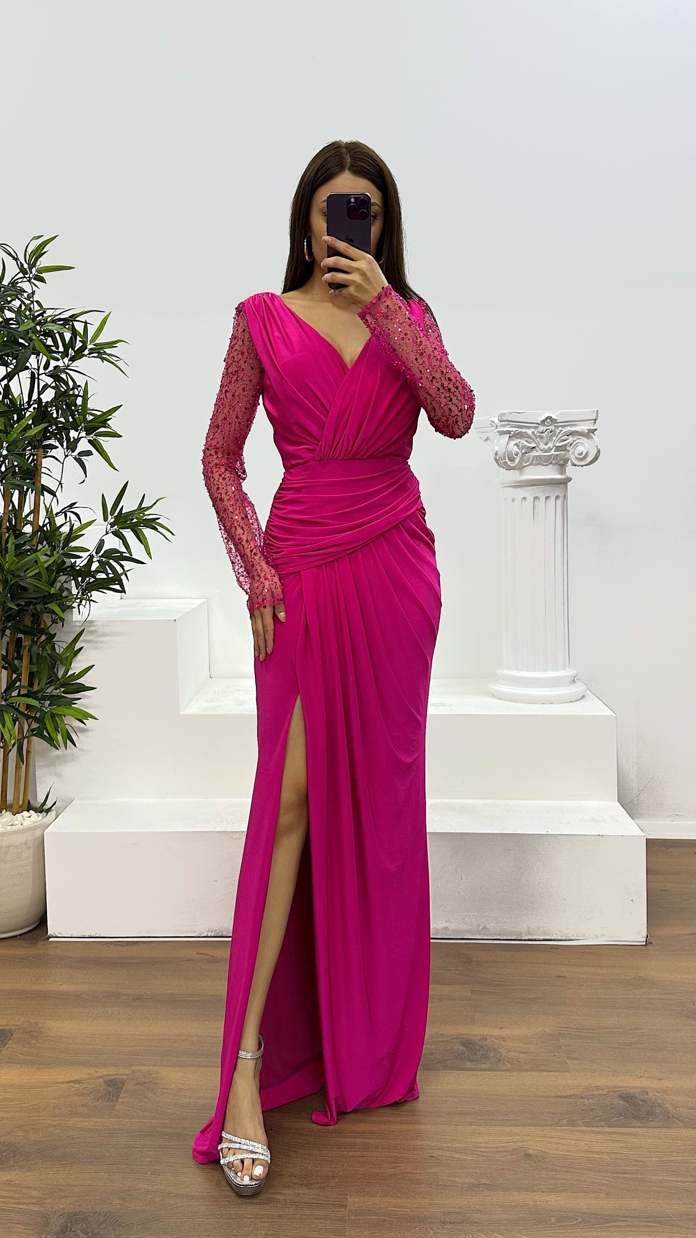 sachin and babi light blue dress Fuchsia Satin Long Evening Dress | Angelika Jozefczyk