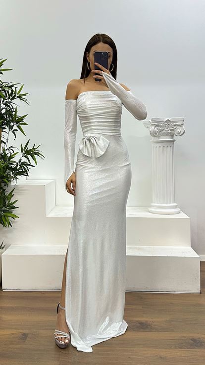 Robe de soirée bustier avec nœud en os