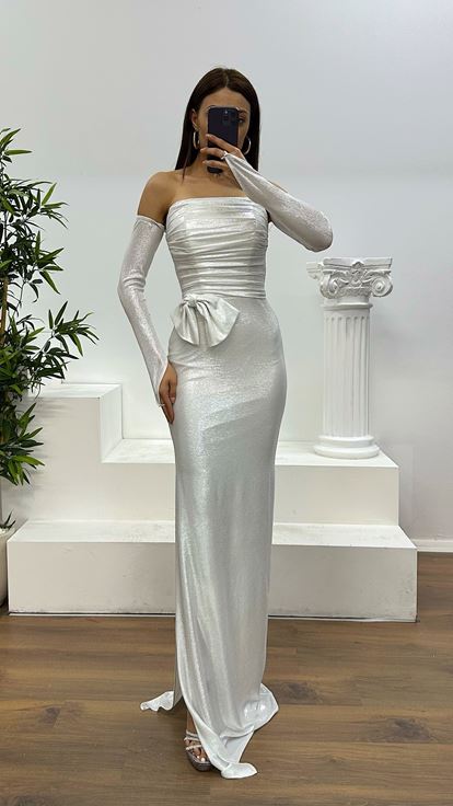 Robe de soirée bustier avec nœud en os