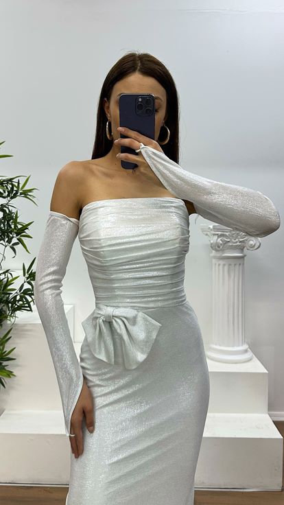 Robe de soirée bustier avec nœud en os