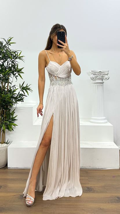 Tassel Strap Waist Detail Evening Dress