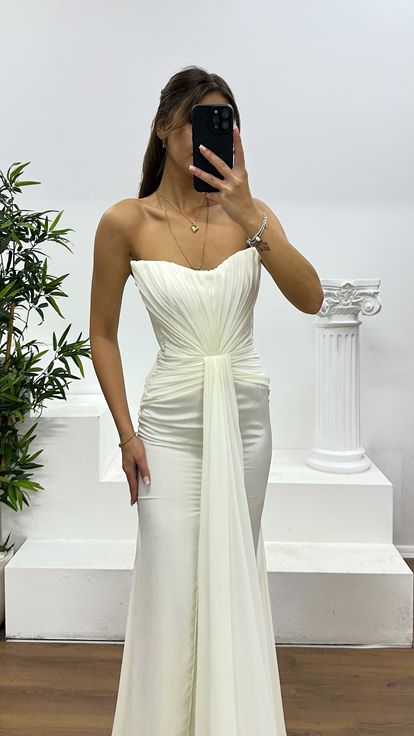 Bone Strapless Evening Dress