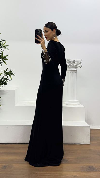 Black Embroidery Detail Evening Dress