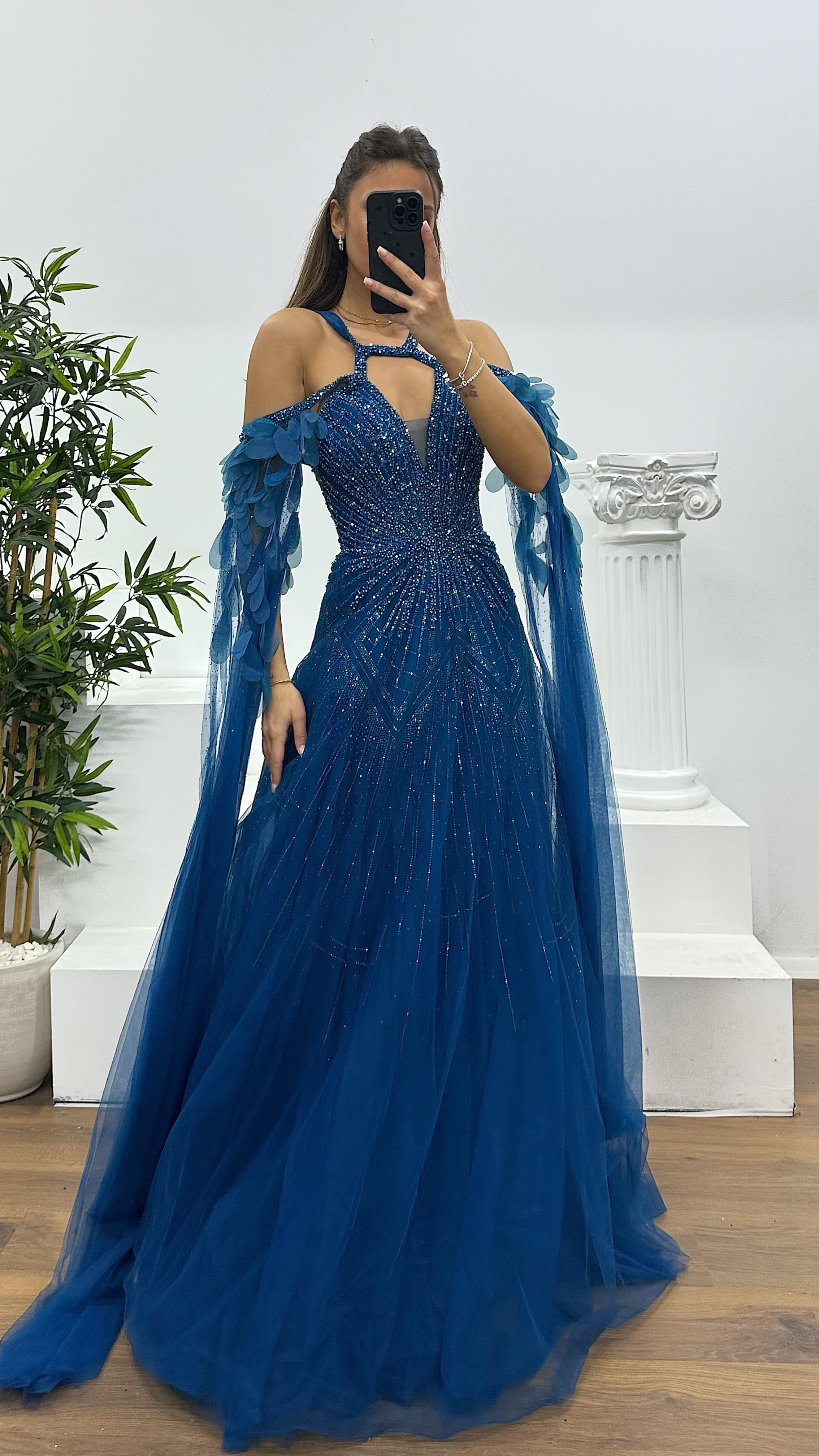 petrol blue evening dress Formal dress with veils in petrol blue – Silvy Rowson main image 1