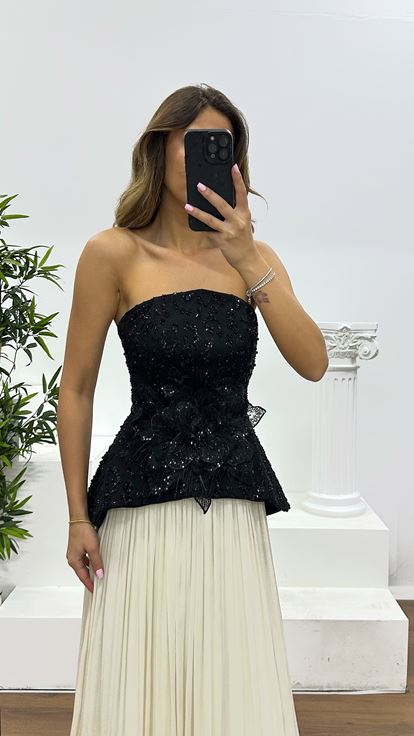 White Strapless Pleated Evening Dress