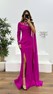 Fuşya Kol Detay Abiye Elbise