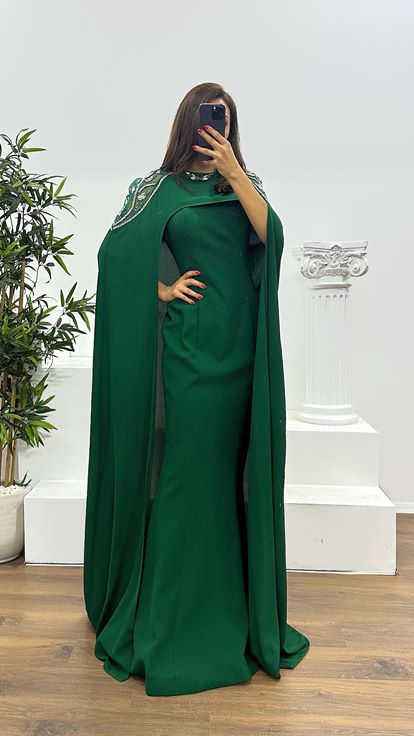 Emerald Cape Strapless Evening Dress