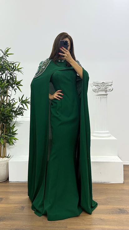 Emerald Cape Strapless Evening Dress