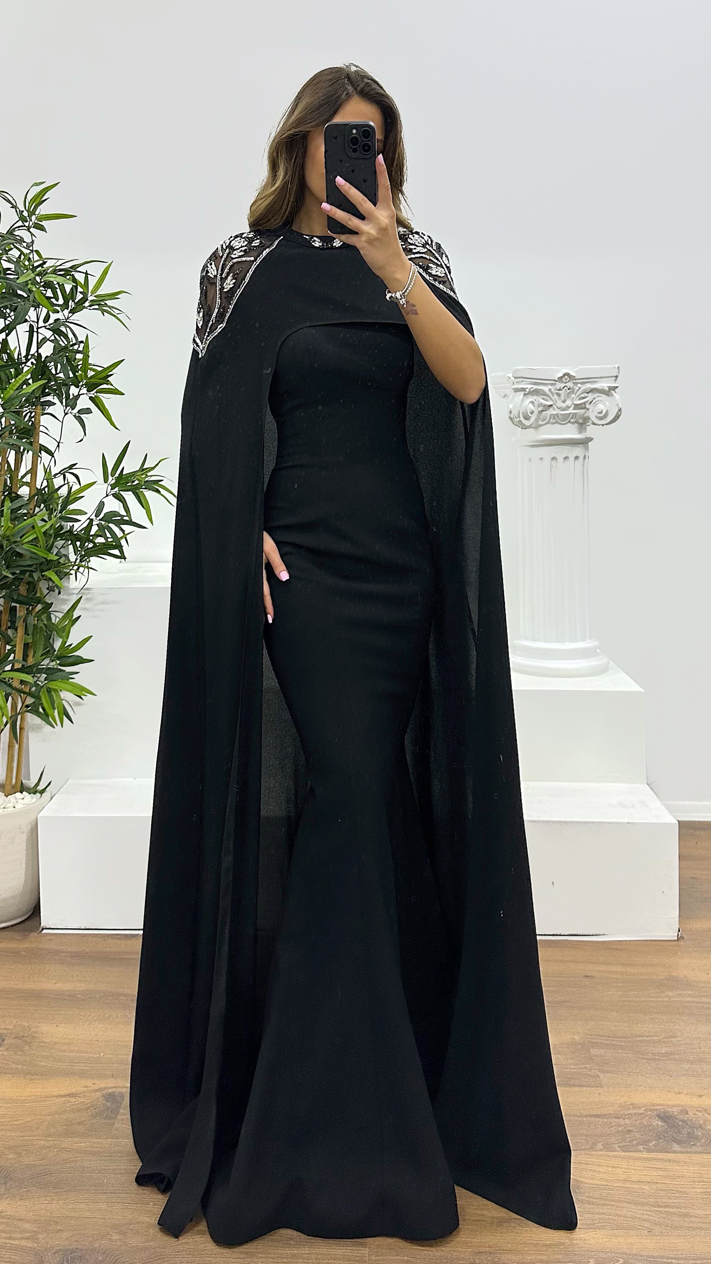 formal shein women dresses Regal Cape Sleeve Fitted Gown – Royal Blue & Black Evening