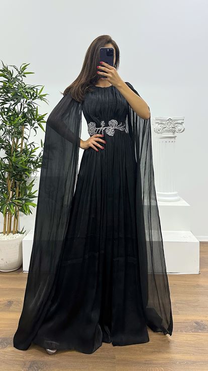 Black Evening Dress with Waist Detail
