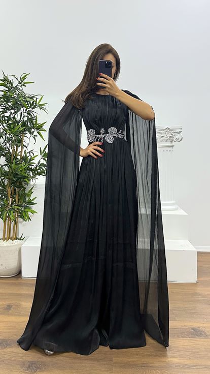 Black Evening Dress with Waist Detail