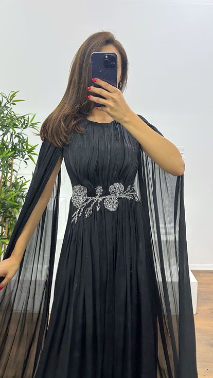 Black Evening Dress with Waist Detail